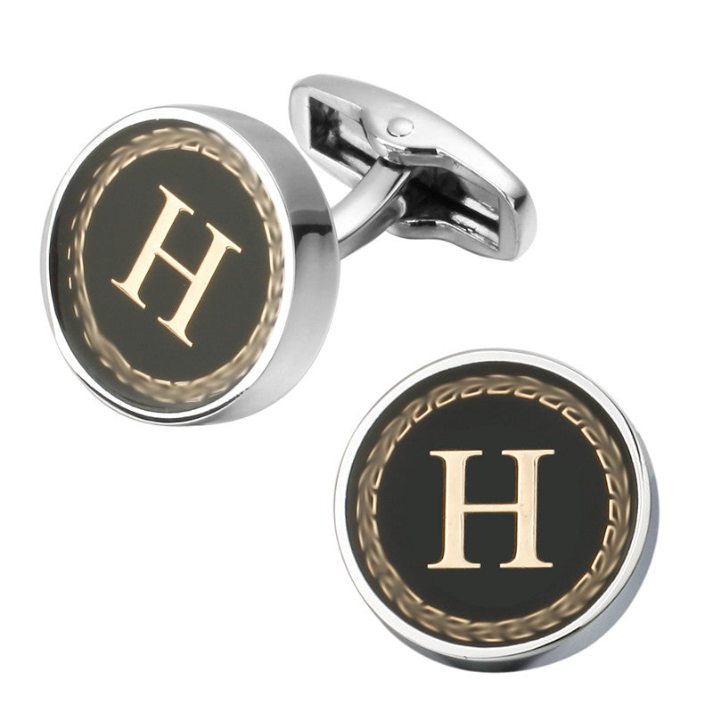 Round Letter French Cufflinks 26 Letter Cuffs