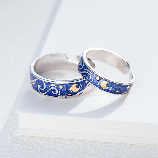 Fashionable And Elegant Sea Blue Starry Sky Couple Ring