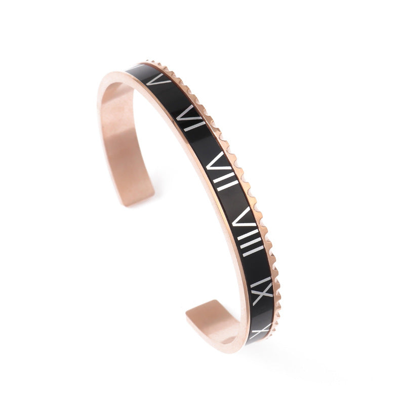 Hot Roman Numeral Cuff Bracelet Stainless Steel Four-Color Bracelet