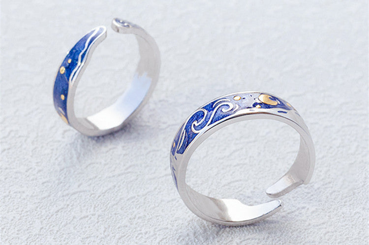 Fashionable And Elegant Sea Blue Starry Sky Couple Ring