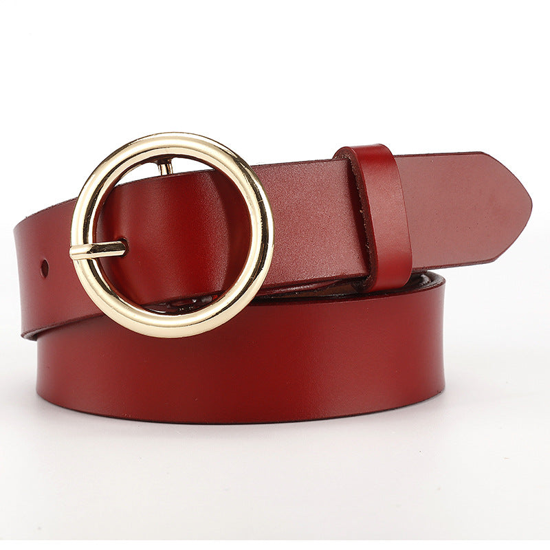 Women's Belt Female Wide Leather Casual Wild Student Belt Fashion Round Pin Buckle With Jeans Belt