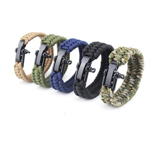 Seven-Core Umbrella Rope Braided U-Shaped Steel Buckle With Adjustable Survival Bracelet Outdoor Mountaineering Camping Emergency Rescue Bracelet