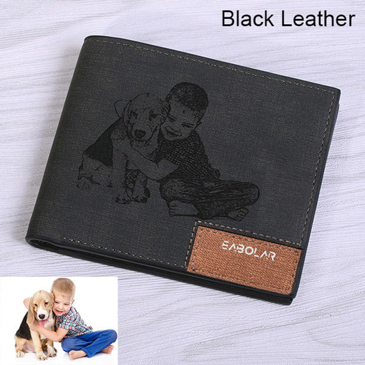 Engraving Men Personalized Inscription Photo Engraved Short Wallet Wallet Personalized Handbag Postcard Engraved Wallets Leather Wallets