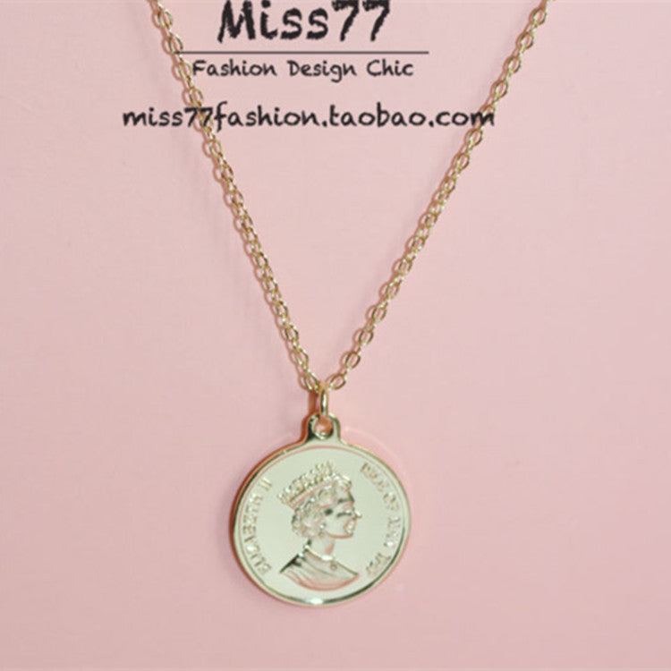 British Coin Necklace Female Cold Ins Trendy Internet Celebrity Gold Coin