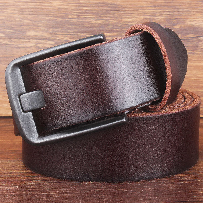 Leather Head Layer Pure Cowhide Wide Pin Buckle Belt