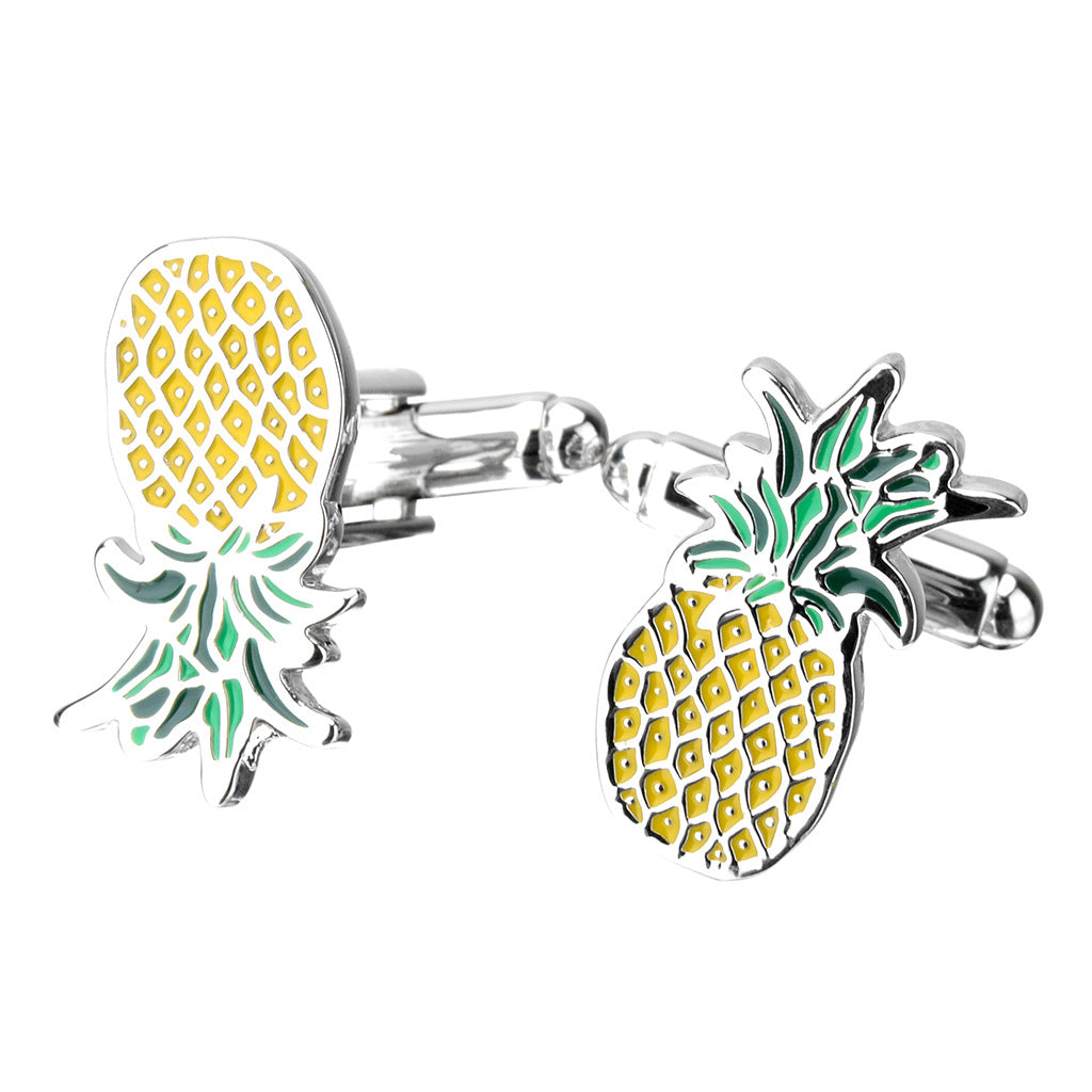 Pineapple Fruit Shaped Copper Metal Men's Shirt Cufflinks