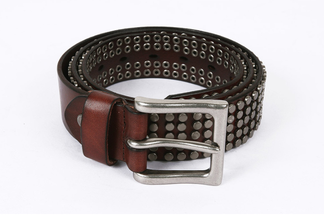 Hot Five-Row Small Rivet White Pin Buckle Leather Belt