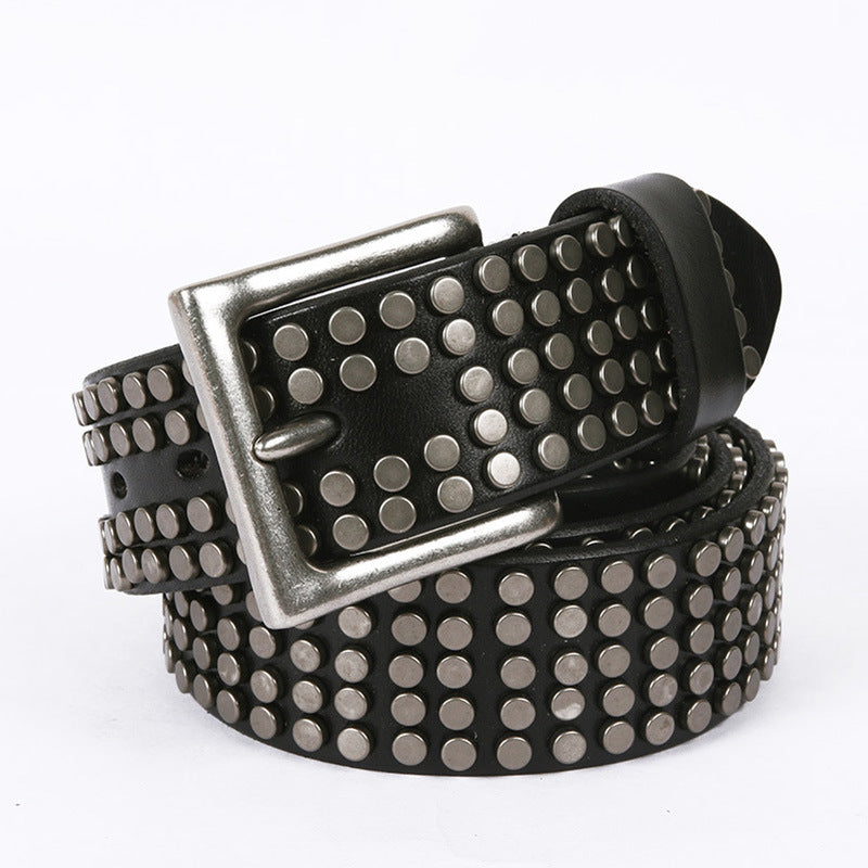 Hot Five-Row Small Rivet White Pin Buckle Leather Belt