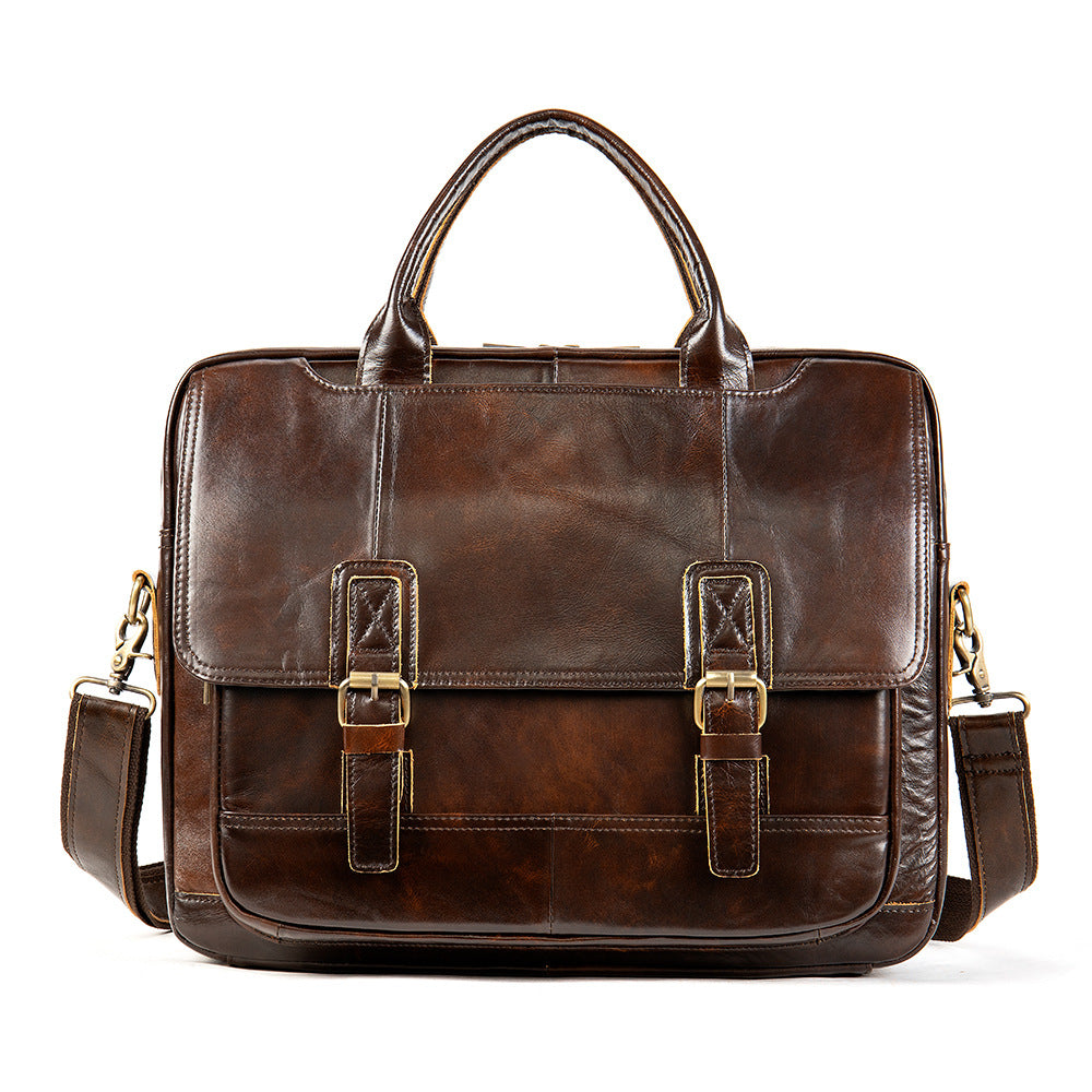 Men's Crosswise Business Handbag In Real Cowhide Leather