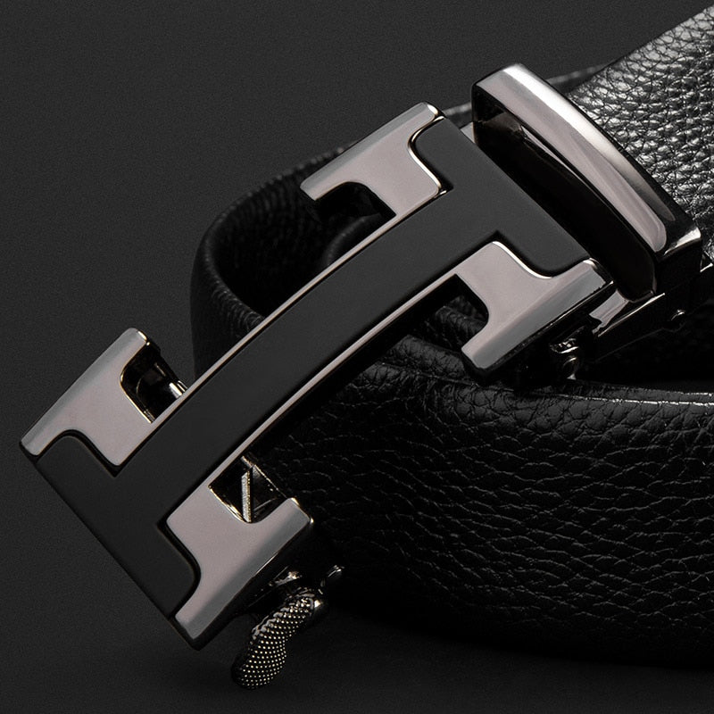 Automatic Buckle Men's Belt Leather Lychee Pattern