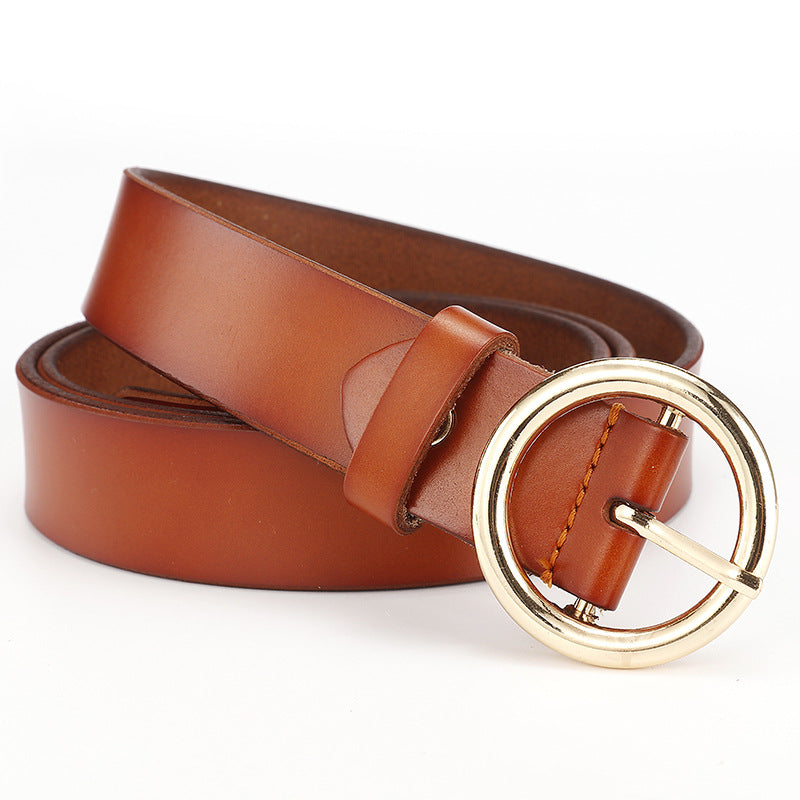 Women's Belt Female Wide Leather Casual Wild Student Belt Fashion Round Pin Buckle With Jeans Belt