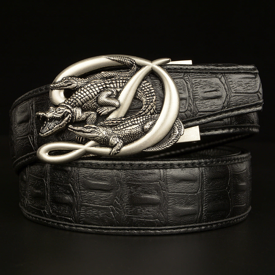 Beltcrocodile Buckle Men Belt Real Cowhide Automatic Buckle Casual