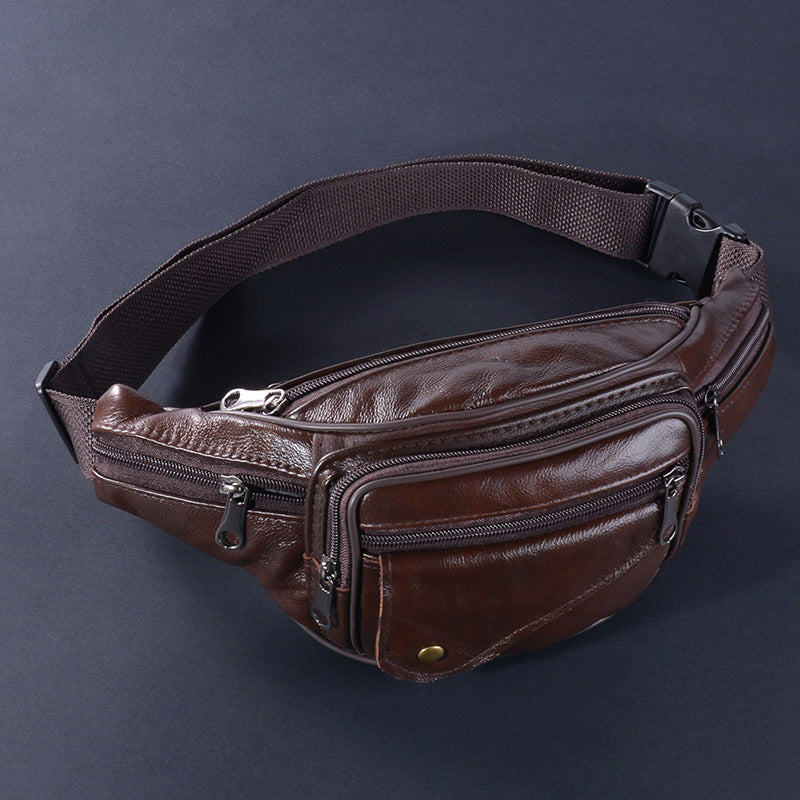 Men's Leather Multifunctional Casual Outdoor Large-Capacity Diagonal Waist Bag