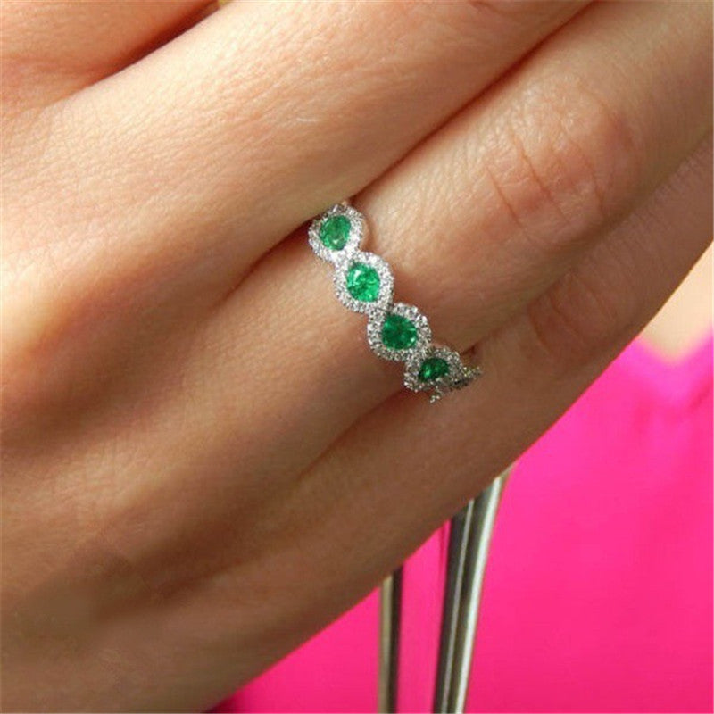 Hot Micro-Set Ruby Engagement Ring Europe And The New Grandmother Green Zircon Strip