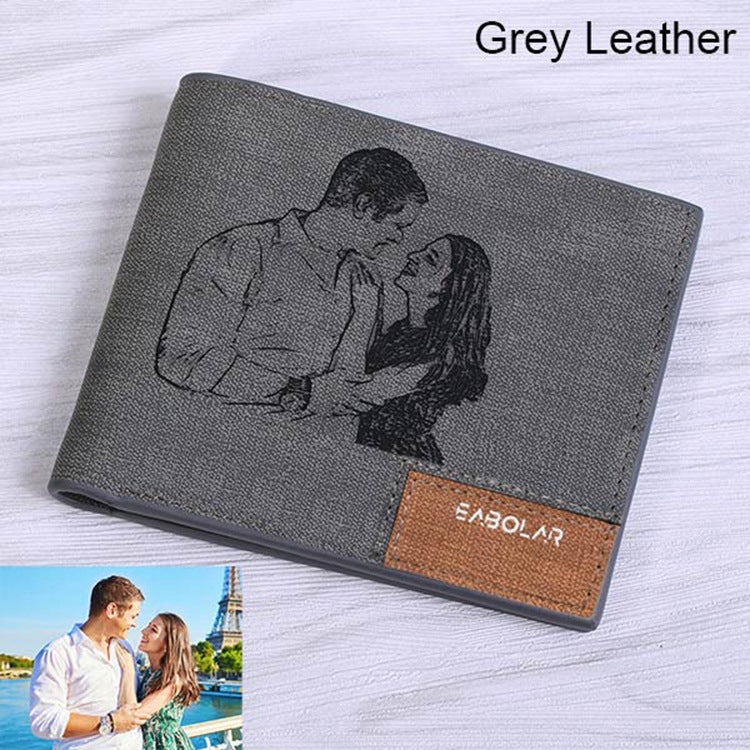 Engraving Men Personalized Inscription Photo Engraved Short Wallet Wallet Personalized Handbag Postcard Engraved Wallets Leather Wallets