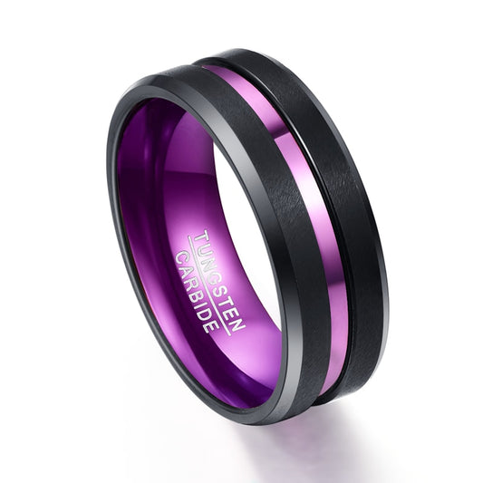 Purple Inner Ring Frosted Groove Men's Ring Tungsten Carbide