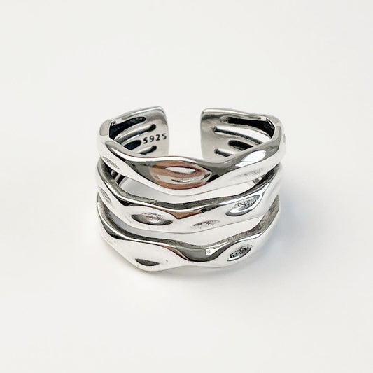 Sterling Silver Niche Design Sense Net Celebrity Retro Multi-Layer Ring