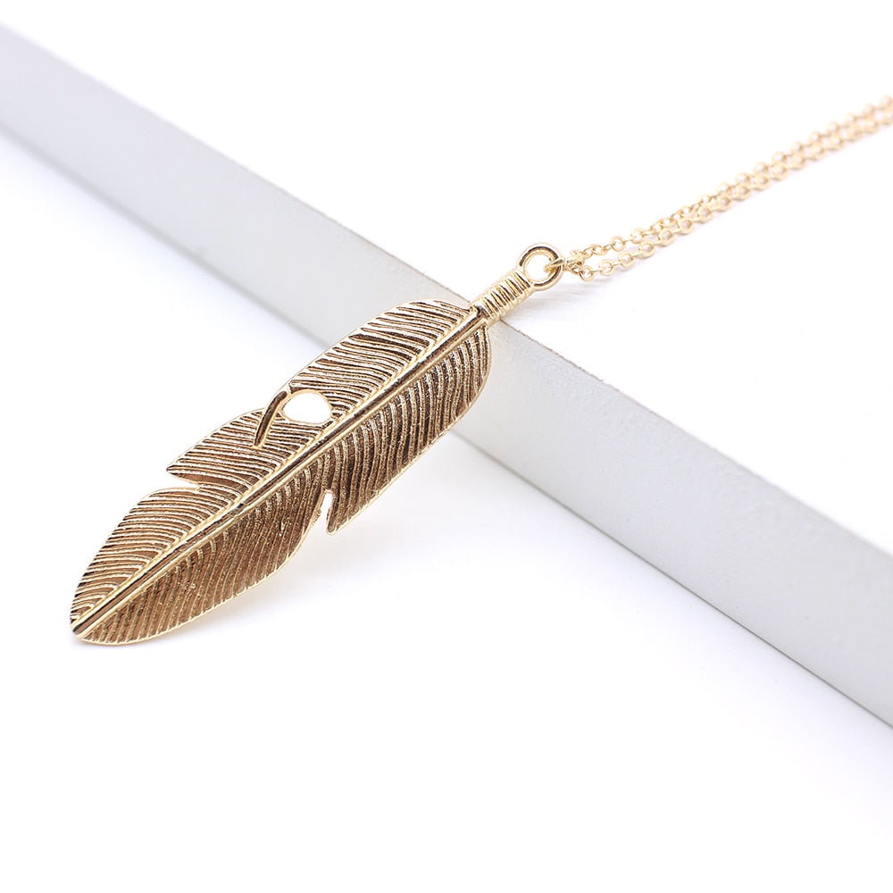 Simple Feather Necklace Leaves Long Sweater Chain Clothing