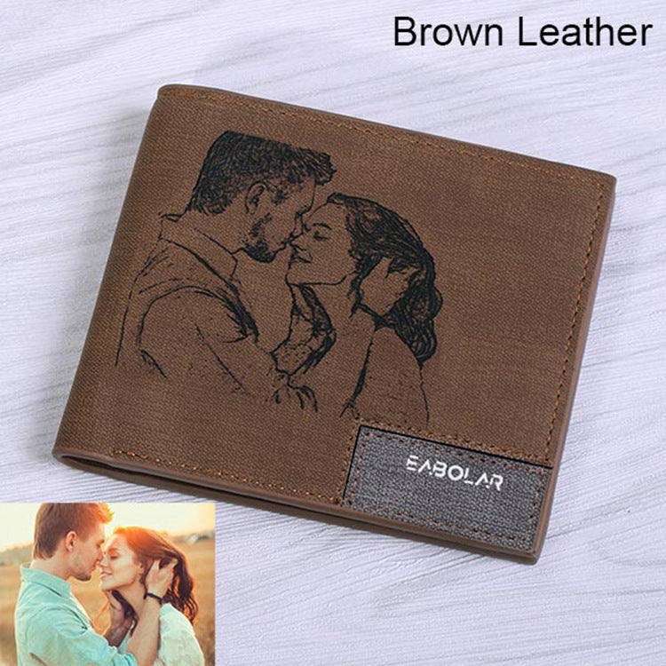 Engraving Men Personalized Inscription Photo Engraved Short Wallet Wallet Personalized Handbag Postcard Engraved Wallets Leather Wallets