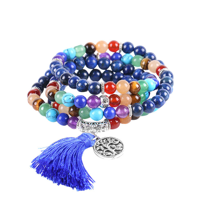 Colorful Beaded Bracelet with Tassel and Charm