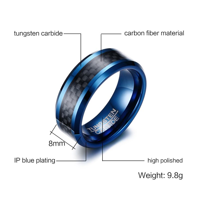 8MM Tungsten Steel + Carbon Fiber Ring Blue