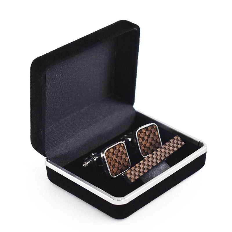 Small Square Lattice Collar Clip Cufflinks Set