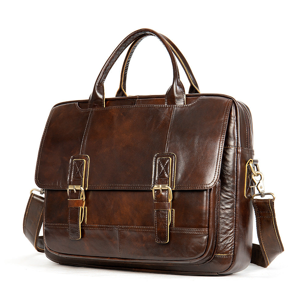 Men's Crosswise Business Handbag In Real Cowhide Leather