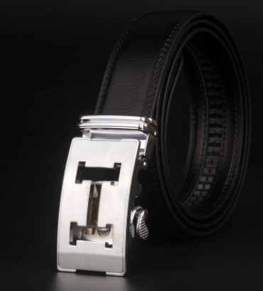 Men's 8 Character Buckle Belt, Leather Smooth Buckle, Youth Belt, Leisure Belt, Men's Han Banchao