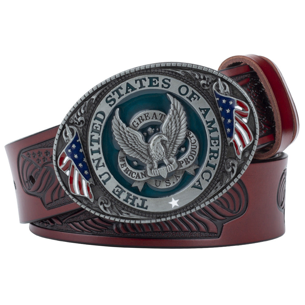 Eagle Buckle Genuine Leather Belt - Unisex, Patriotic, And Fashionable