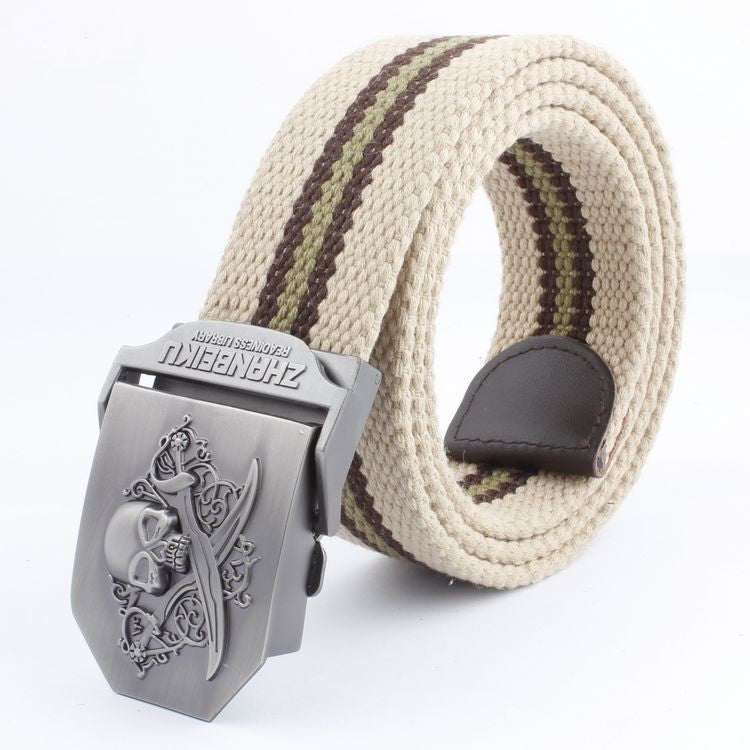 Casual And Versatile Double Knife Skull Canvas Belt