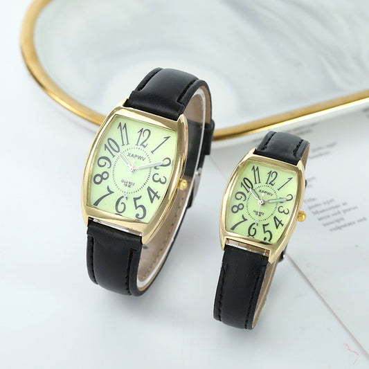 Luminous Wine Barrel Square Couple Watch Fashion