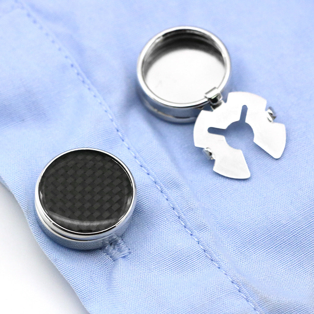 Men's Round Carbon Fiber Cufflink