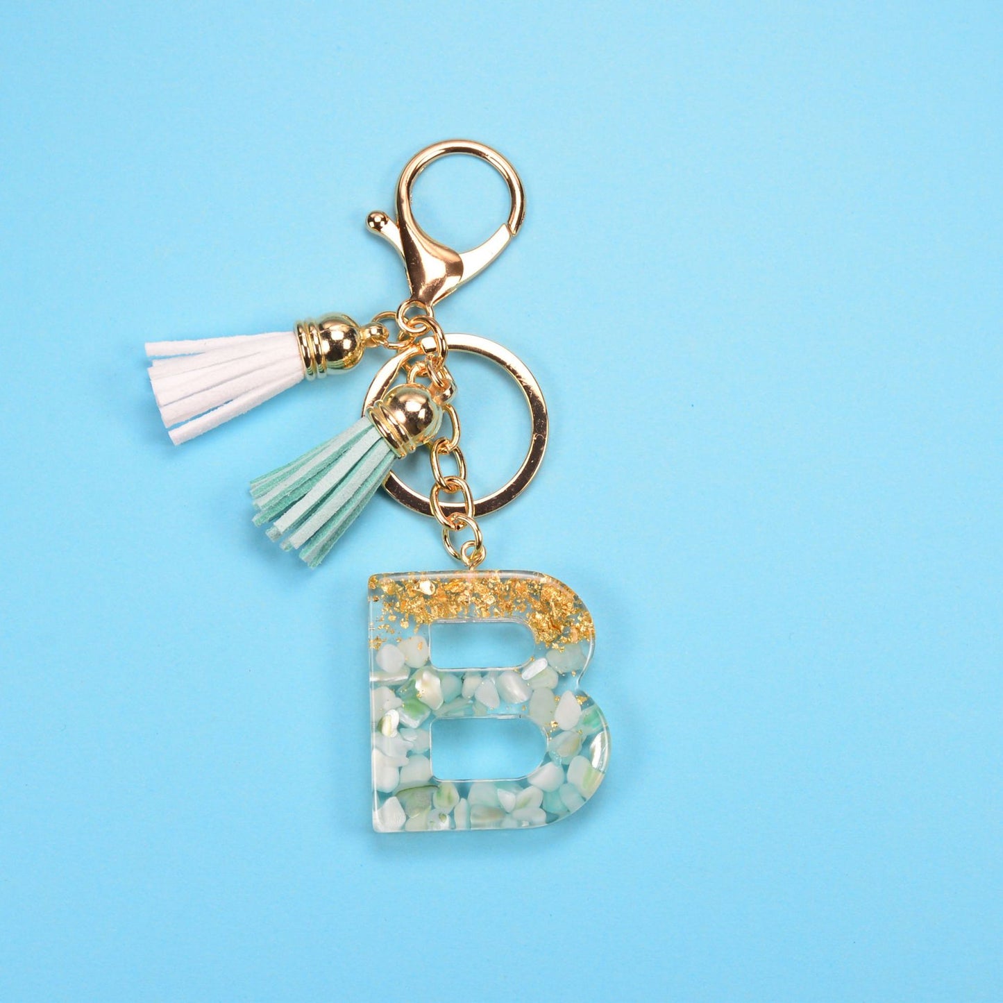 English Alphabet Keychain Tassel Pendant Stone Gold Foil Resin Key