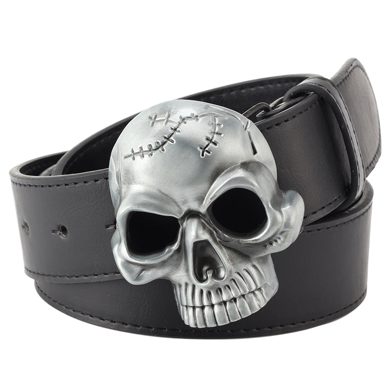 PU Leather Belt With Skull Head Buckle - Unisex, Punk, And Cool