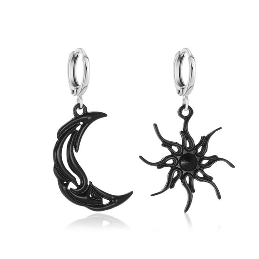 Asymmetrical Abstract Earrings Short Hollow Star And Moon