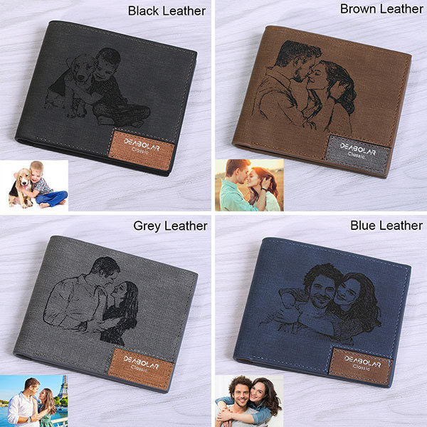 Engraving Men Personalized Inscription Photo Engraved Short Wallet Wallet Personalized Handbag Postcard Engraved Wallets Leather Wallets