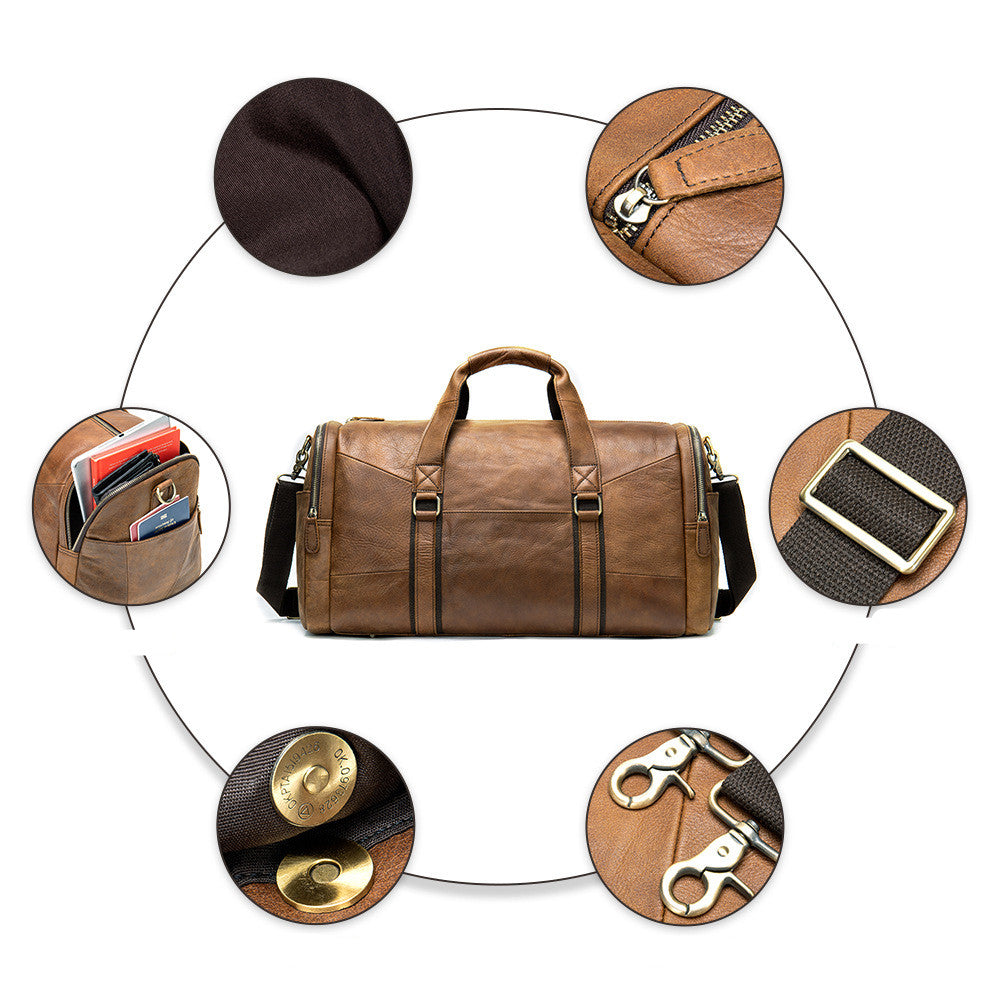 Genuine Leather Men's Business Travel Handbag Top Layer Cowhide One-Shoulder Travel Bag Duffel Bag