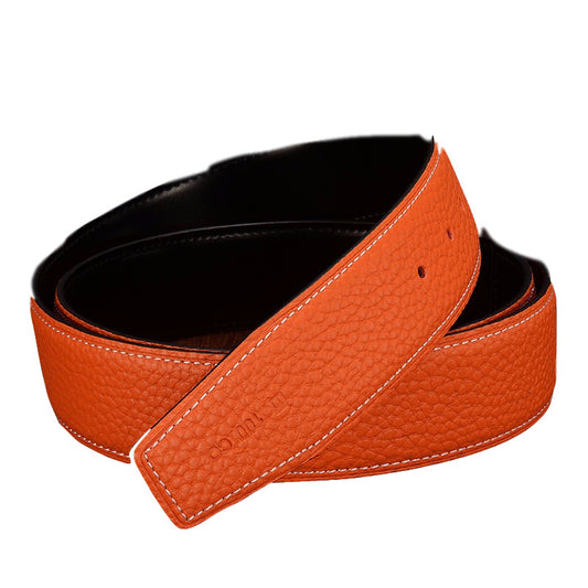 Unisex Leather H-Belt Original Litchi Grain Cowhide Belt Scalp