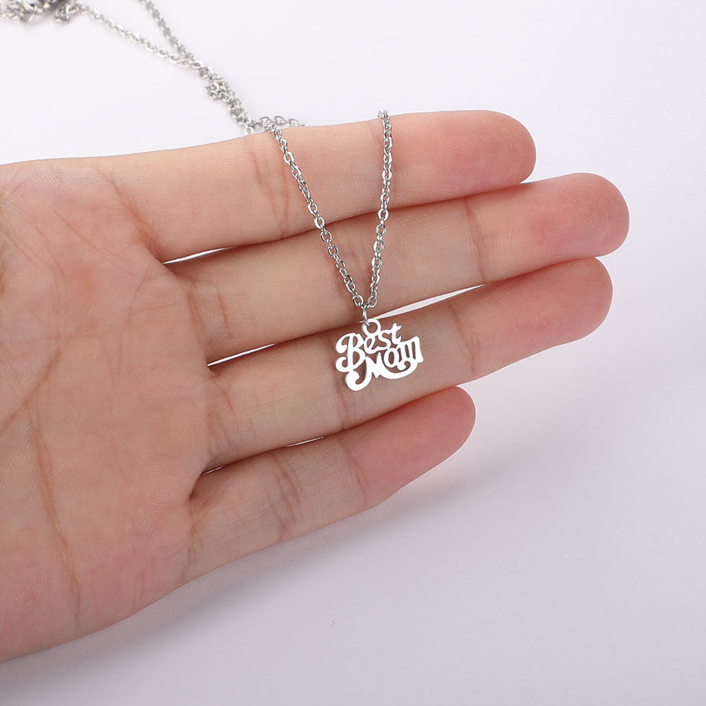 Stainless Steel Best Mom Charm Necklace Family Mother Pendant