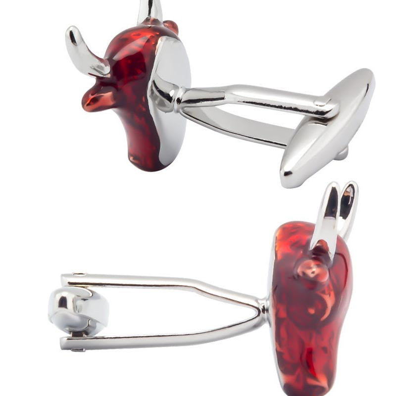 Fun Red Bull Head Shaped Shirt Cufflinks