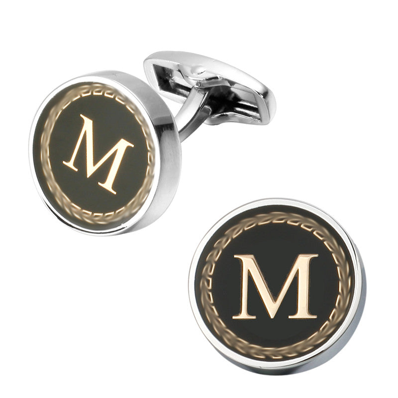 Round Letter French Cufflinks 26 Letter Cuffs