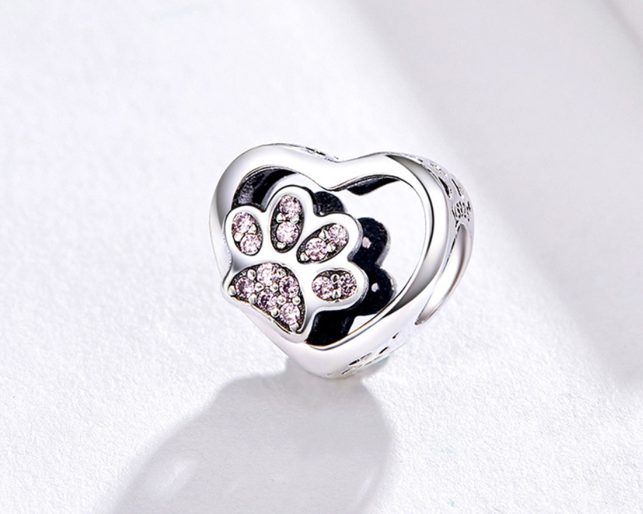 Heart Shaped Cat Paw Print Beads