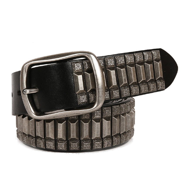 Rivet Hip-Hop Leather Belt - Unisex, Edgy, And Quality