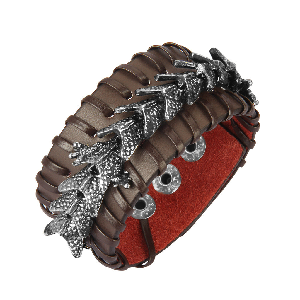 Cow Leather and Alloy Dragon Bracelet - A Creative and Cool Accessory for Couples