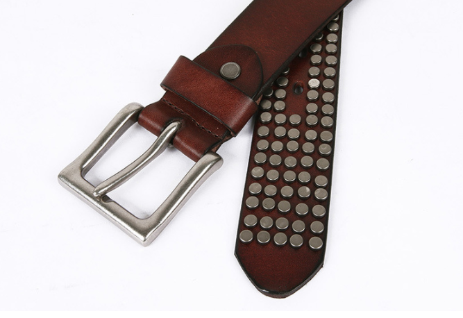 Hot Five-Row Small Rivet White Pin Buckle Leather Belt