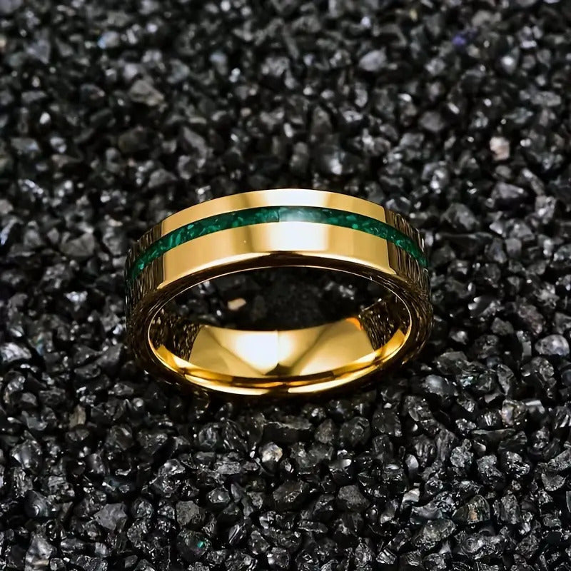 8MM Gold Three Groove Stainless Steel Ring