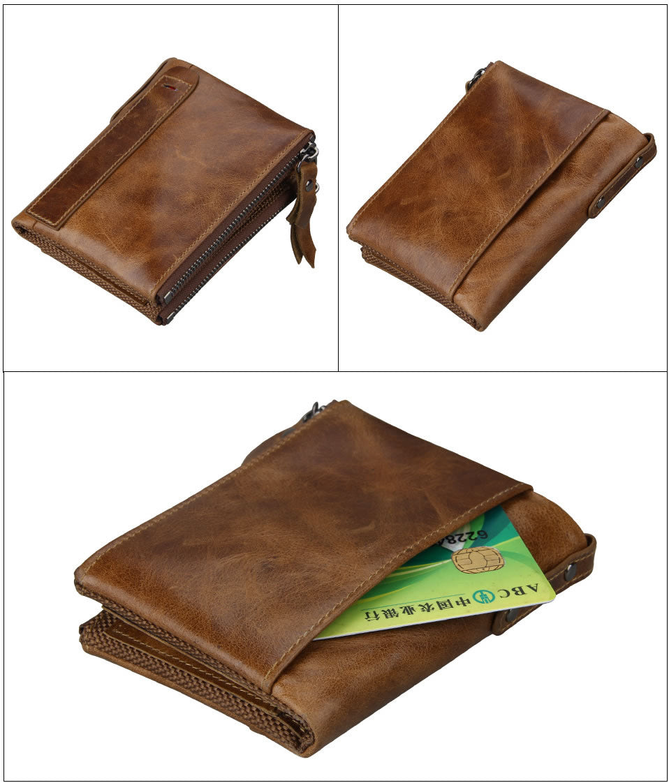 Men's Wallet Short Men's Wallet Anti-Theft Brush Leather Wallet Men