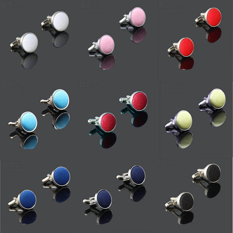 Men's Solid Color Metal Yarn-Dyed Mercerized Cloth Cufflinks