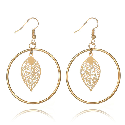 Hot Round Hollow Leaf Pendant Earrings