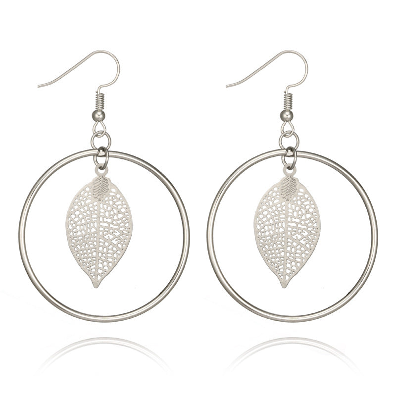 Hot Round Hollow Leaf Pendant Earrings